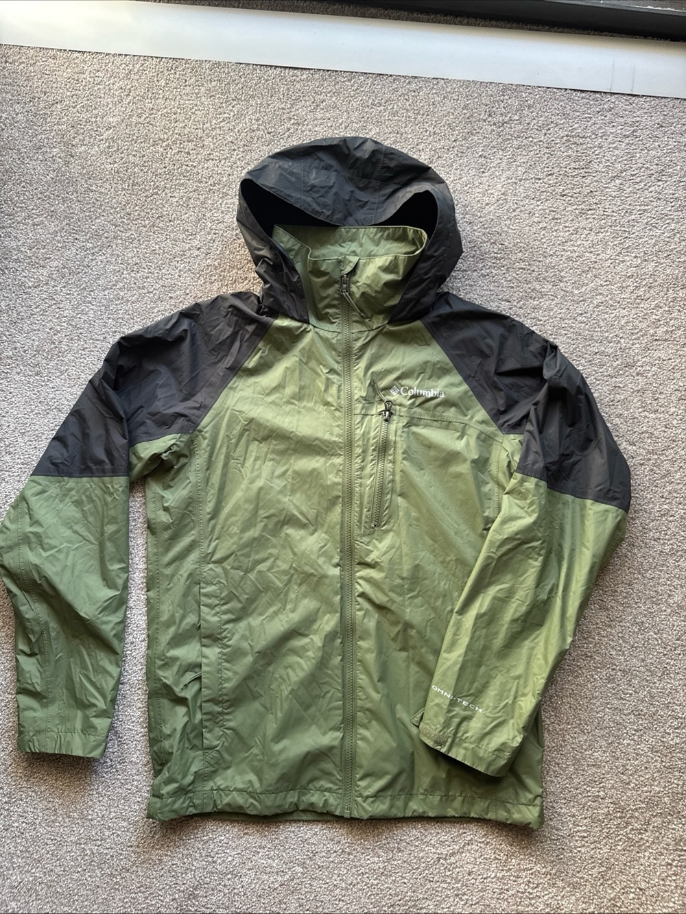 Columbia Men’s Small Watertight Omni-Tech Waterproof Rain Jacket Green Black